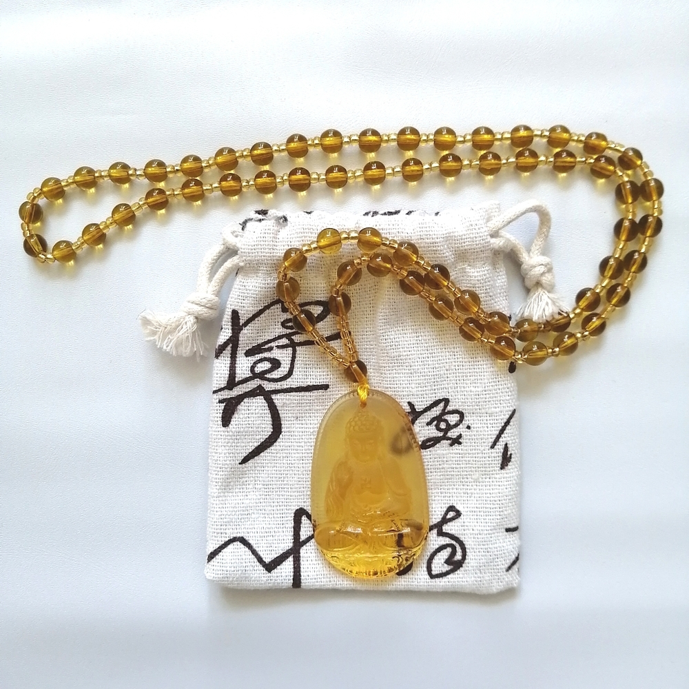 Buddha Yellow Beads Necklace NWOT